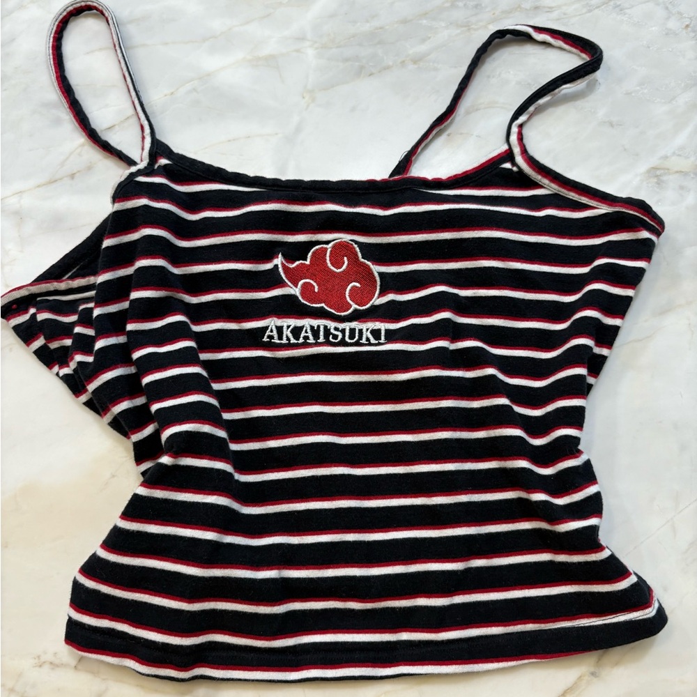 Hot Topic Black and White Striped Camisole with Red Accent